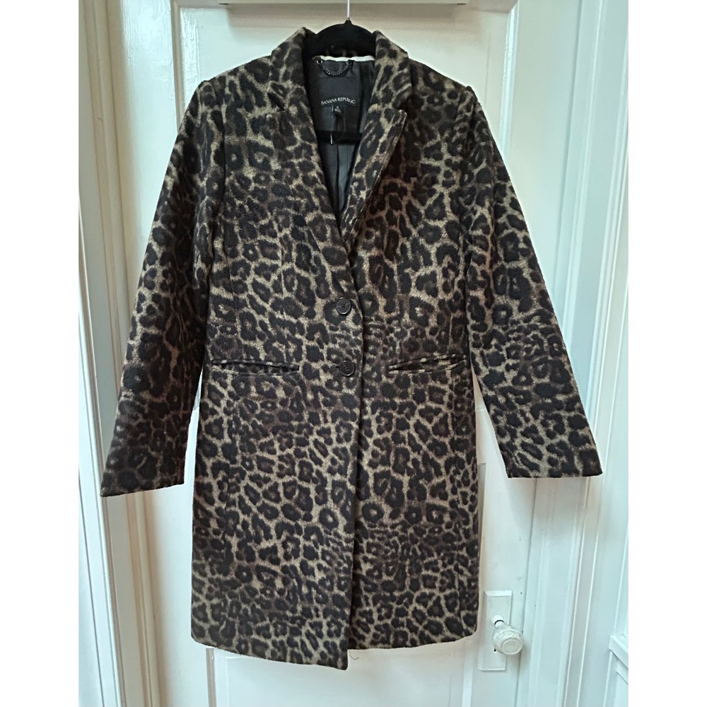 Banana Republic Cheetah Wool Blend Coat Size Small